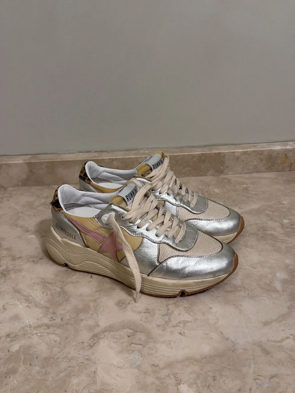 Golden Goose Metallic Silver & Pink Star Chunky Running Sneaker